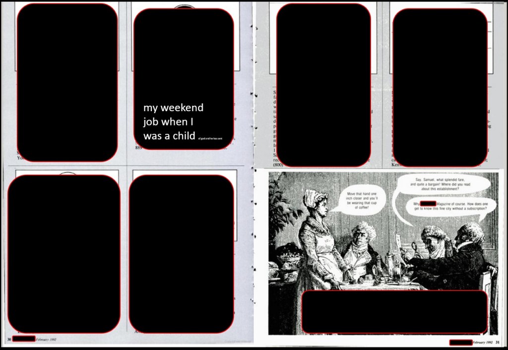 a heavily censored 1992 advertisement for the restaurant I worked at.  