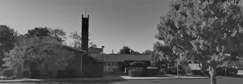 a black and white photo of The Church of Jesus Christ of Latter-Day Saints meetinghouse where child sex abuse and violent child abuse was hidden.  