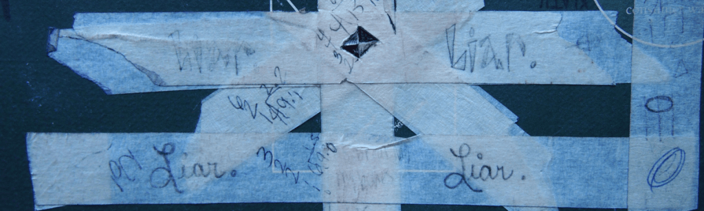 Courtney* wrote the word "Liar" four times in the heart of the symbol