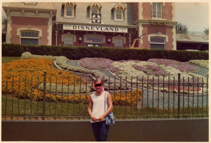 photo from 1972 honeymoon of Ghislaine Vallow aka Mother.  She is alone in front of a Santa Fe sign.  Father took a picture of the sign and Mother snuck in.  