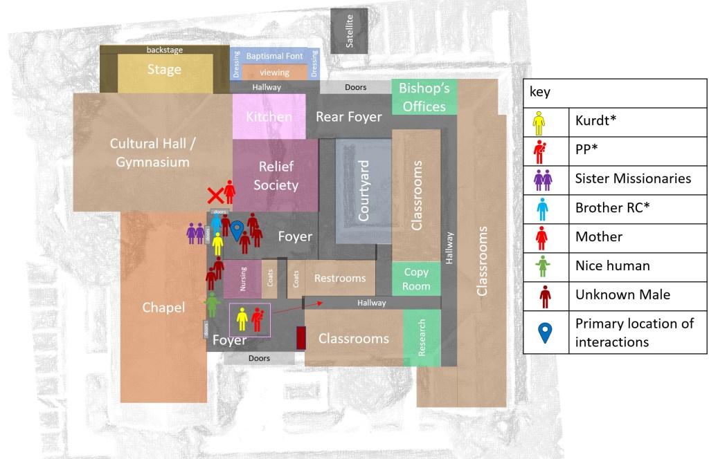 Map to help readers with the events that happened at the LDS Ward Meetinghouse where I was baptized