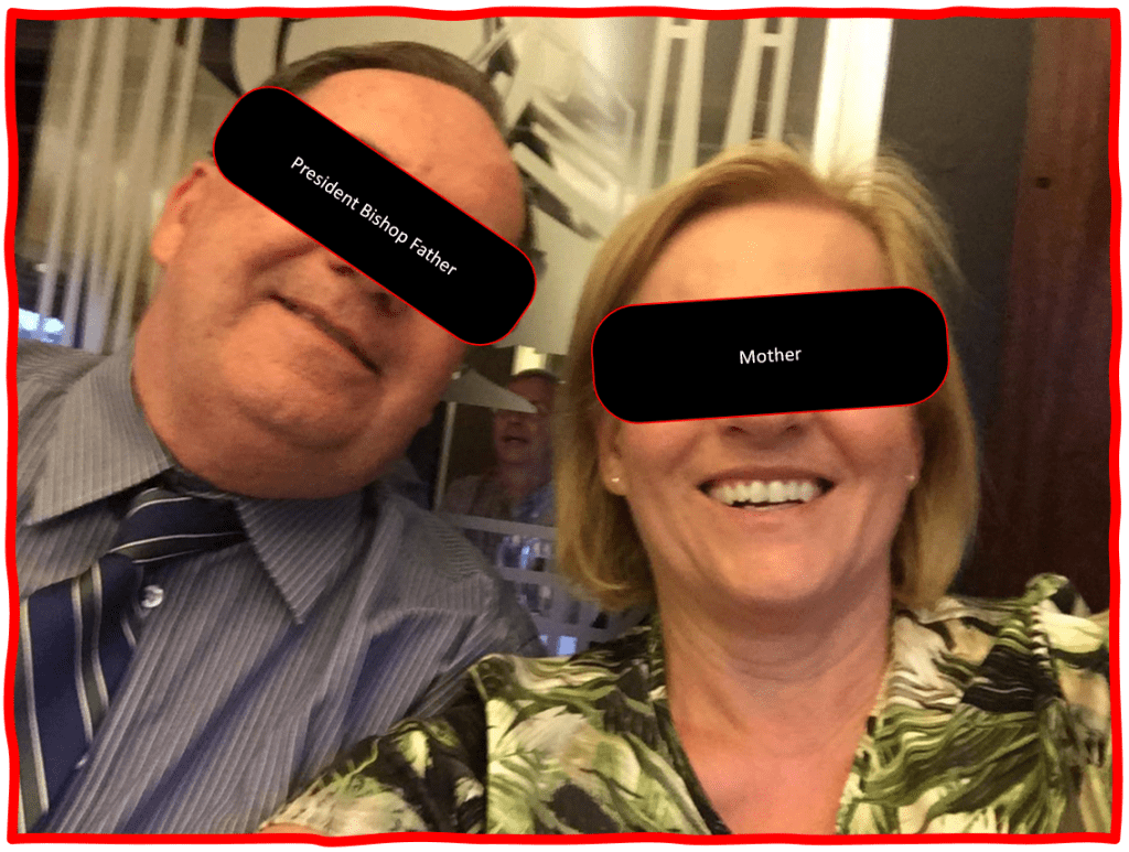 a censored photo of the author's Father and Mother.  